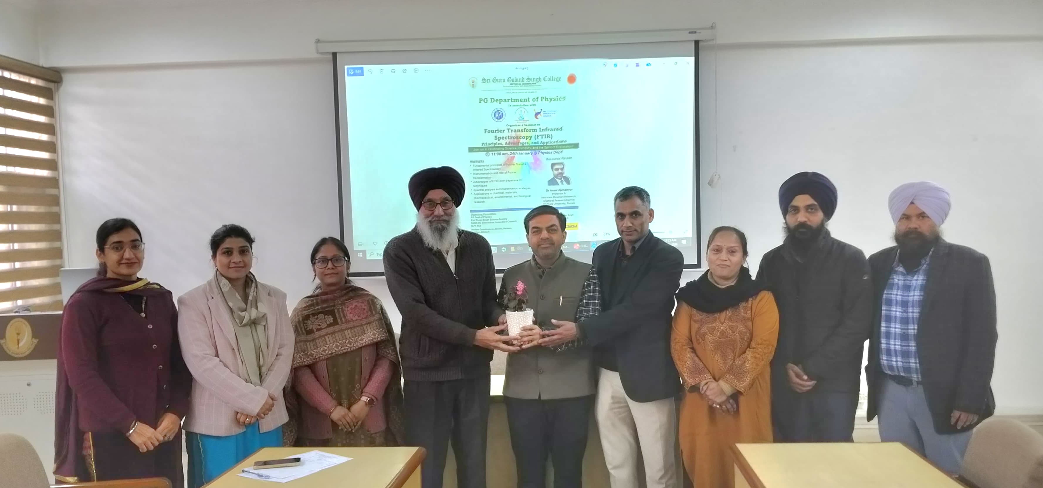 Seminar on FTIR Spectroscopy (24 January 2026) — National Science Day celebration with Dr. Arun Upmanyu.